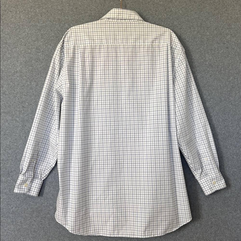 Pronto Uomo Checkered Button Down Men’s Dress Shirt 17 1/2 White Blue & Tan - Picture 2 of 8